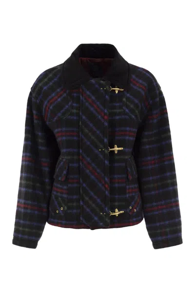 Fay Checked Wool-blend Jacket With Hook Fastenings In Multi