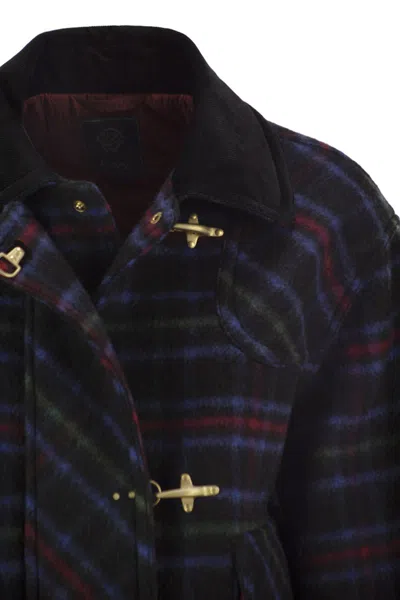 Fay Checked Wool-blend Jacket With Hook Fastenings In Multi
