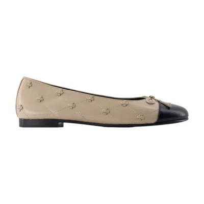 Tory Burch Cap Toe Bunny Knot Ballet Flats - - Leather - Beige In ...
