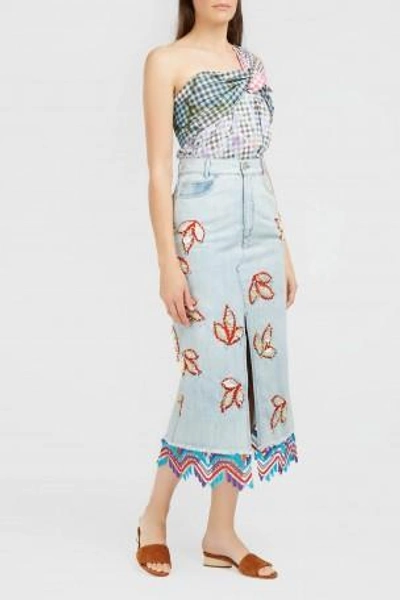 Shop Peter Pilotto Embellished Patch Denim Skirt