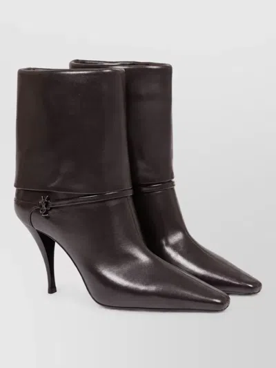 Saint Laurent Niki Embellished Leather Ankle Boots In Brown
