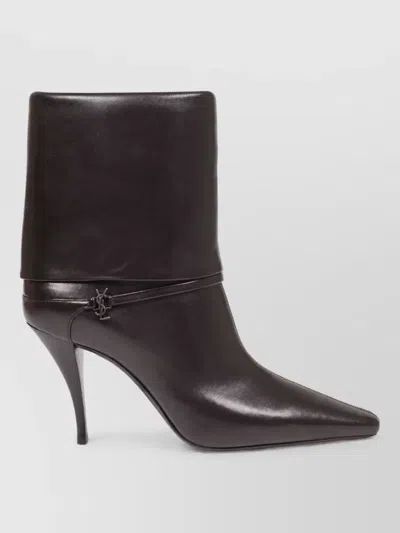 Saint Laurent Niki Embellished Leather Ankle Boots In Brown