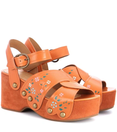 Shop Marc Jacobs Wildflower Leather Wedge Sandals In Brown