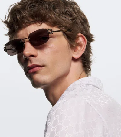 Gucci Rectangular Sunglasses In Gold