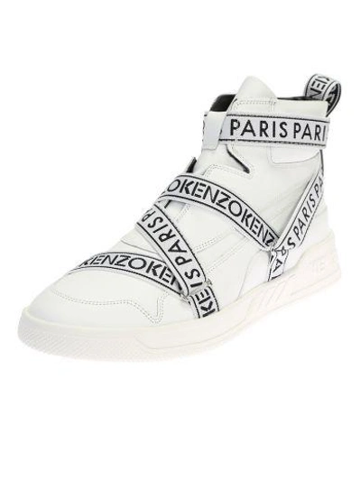 Shop Kenzo White Leather Coby Hightop Sneakers