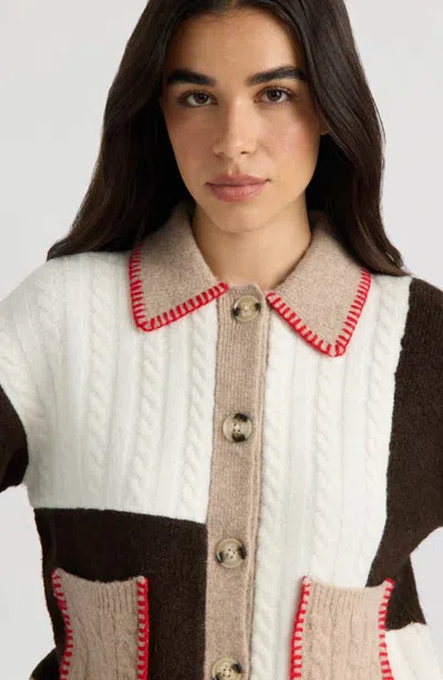 Hunter Patchwork Cable Knit Cardigan In Multi
