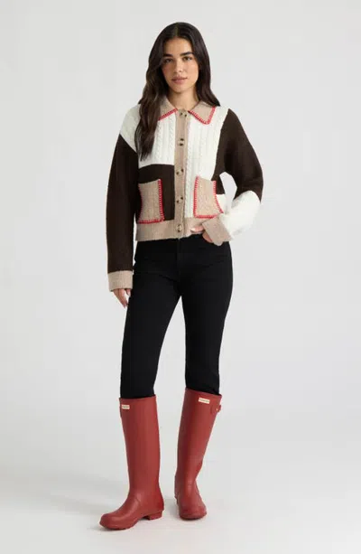 Hunter Patchwork Cable Knit Cardigan In Multi