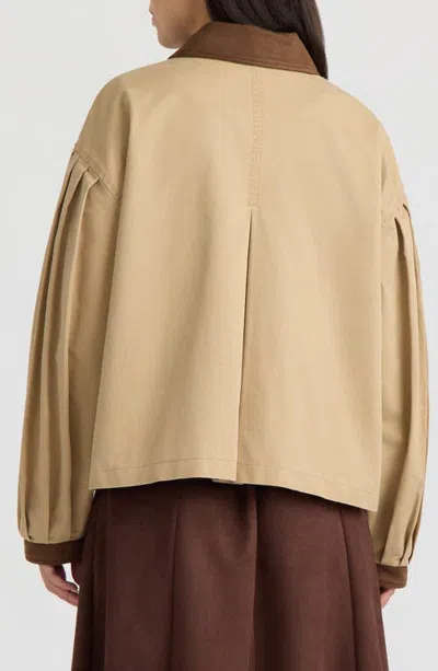 Hunter Zip Front Jacket With Bubble Sleeves In Brown