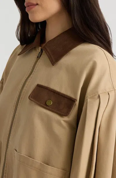Hunter Zip Front Jacket With Bubble Sleeves In Brown