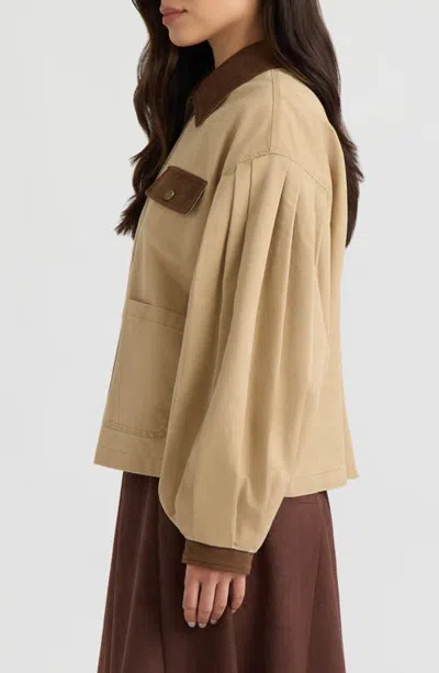 Hunter Zip Front Jacket With Bubble Sleeves In Brown