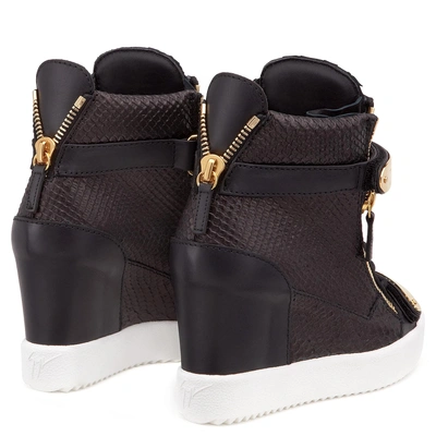 Shop Giuseppe Zanotti - Black Embossed-crocodile Wedge Sneaker Jennifer