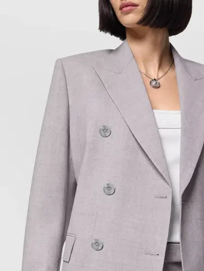 Versace Double-breasted Chambray Blazer In Purple