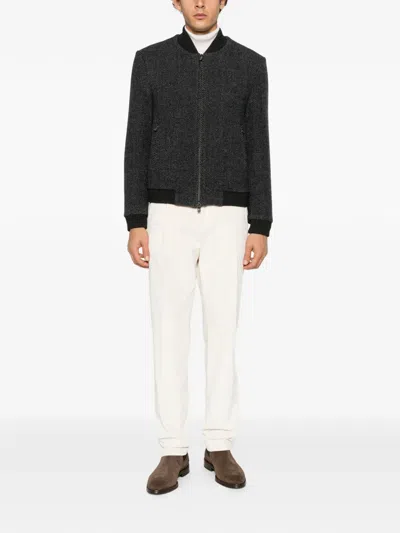 Corneliani Herringbone-pattern Bomber Jacket In Gray