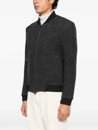Corneliani Herringbone-pattern Bomber Jacket In Gray