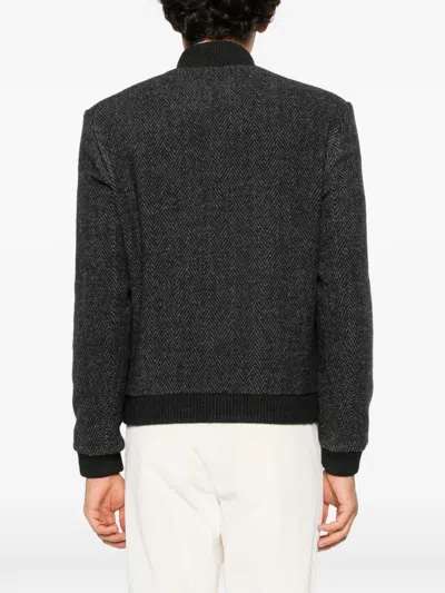 Corneliani Herringbone-pattern Bomber Jacket In Gray