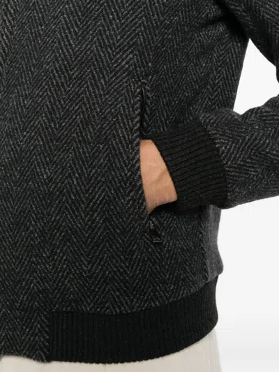 Corneliani Herringbone-pattern Bomber Jacket In Gray