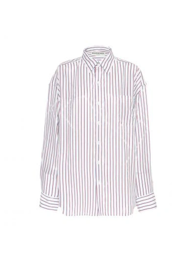 Shop Balenciaga Star Striped Silk Blend Shirt In Blanc / Bleu / Rouge