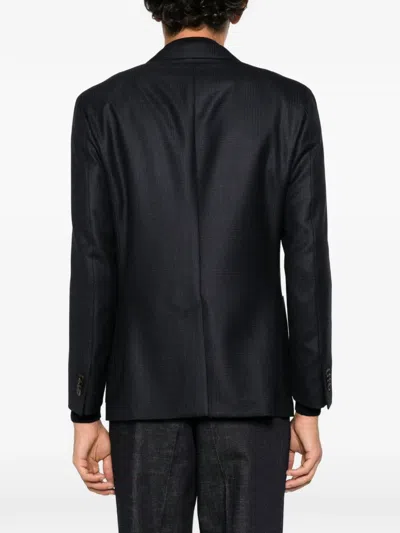 Corneliani Double-breasted Micro-check Jacket In Blue