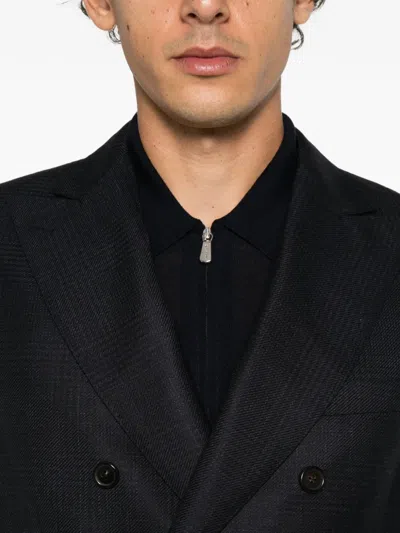 Corneliani Double-breasted Micro-check Jacket In Blue