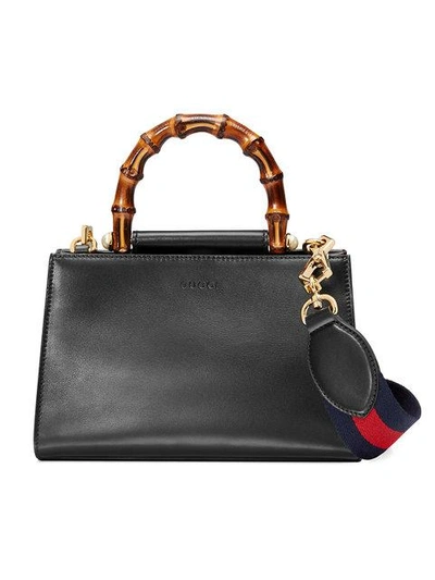 Shop Gucci Nymphaea Leather Top Handle Bag - Black