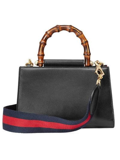 Shop Gucci Nymphaea Leather Top Handle Bag - Black