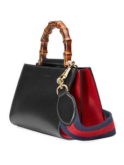 Shop Gucci Nymphaea Leather Top Handle Bag - Black