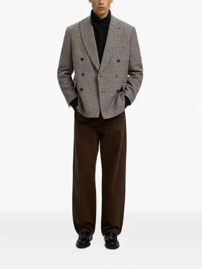Selected Checked Double-breasted Blazer In Gray