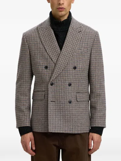 Selected Checked Double-breasted Blazer In Gray