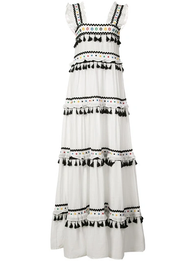 Dodo Bar Or Tiered Embellished Embroidered Cotton-gauze Maxi Dress In White