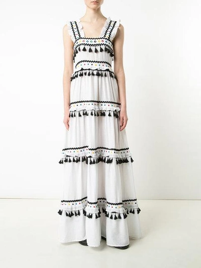 Shop Dodo Bar Or Tiered Pompom Maxi Dress