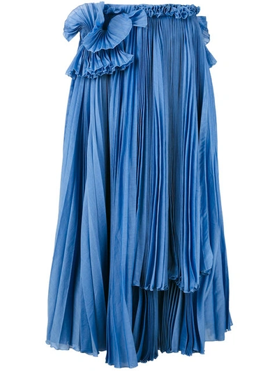 Rochas Cotton & Silk Voile Skirt W/ Ruffles In Blue