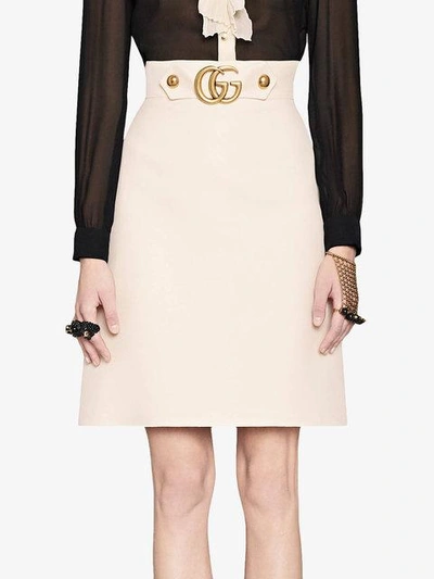 Shop Gucci Crêpe Wool Silk Skirt - White