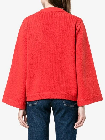 Shop Gucci Loved Bird Embroidered Top In Red