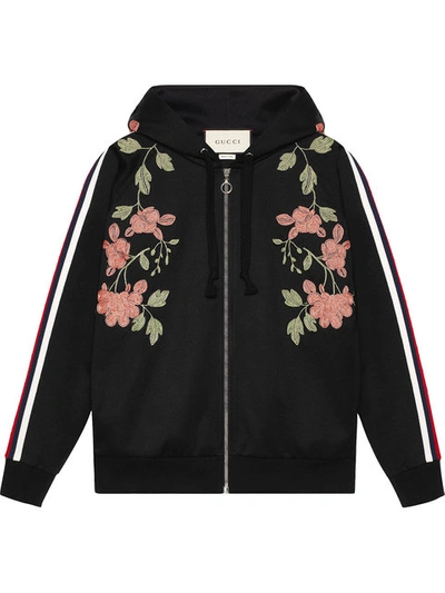 Shop Gucci Embroidered Jersey Sweatshirt - Black