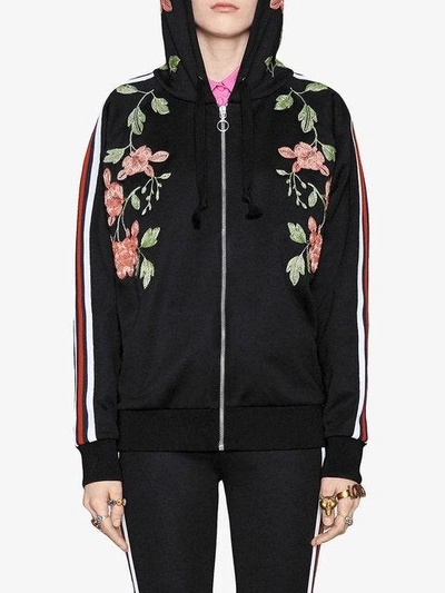 Shop Gucci Embroidered Jersey Sweatshirt - Black