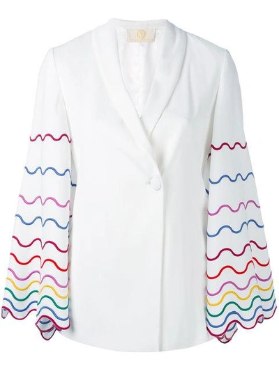 Shop Sara Battaglia Embroidered Sleeve Blazer In White