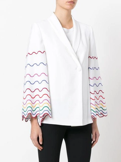 Shop Sara Battaglia Embroidered Sleeve Blazer In White