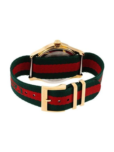 Shop Gucci Bumblebee Fabric Strap Watch In Red