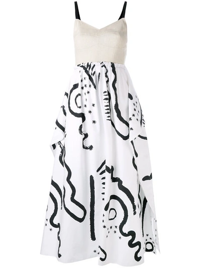 Isa Arfen Tribal-print Cotton And Linen-blend Bustier Dress In Beige Multi