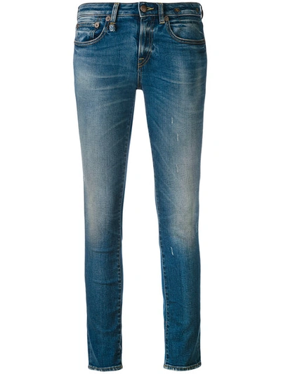 R13 Woman Distressed Low-rise Skinny Jeans Mid Denim In Blue