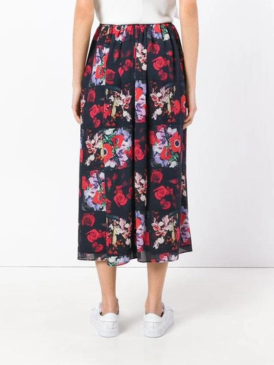 Shop Kenzo Floral Print Full Skirt - Blue
