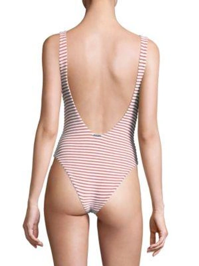 Shop Mara Hoffman Terry Lace-up Maillot In Rust