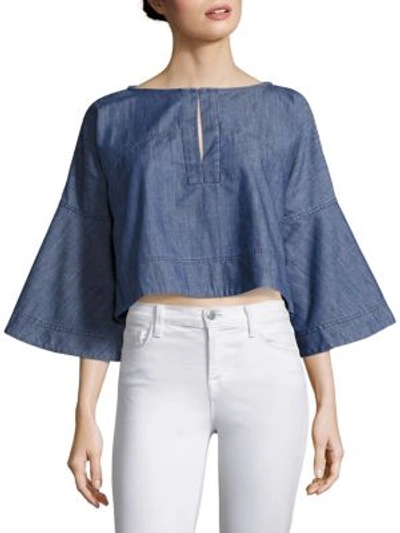 Shop Apiece Apart Tzila Bell Sleeve Chambray Top In Blue Wash