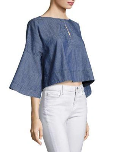 Shop Apiece Apart Tzila Bell Sleeve Chambray Top In Blue Wash