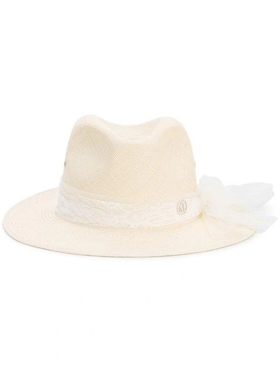 Shop Maison Michel Straw Henrietta Fedora Hat In Neutrals