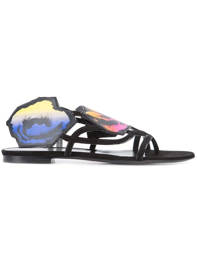 Pierre Hardy Shoes Multicolor Leather And Suede Poppy Flat Sandals In Black