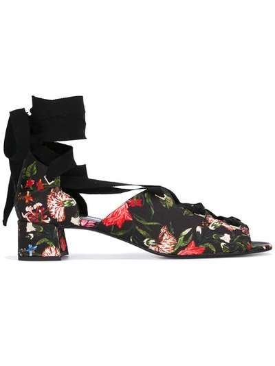 Erdem Riyeka Convertine Mid Heel Sandals In Black, Floral. In Black & Multi