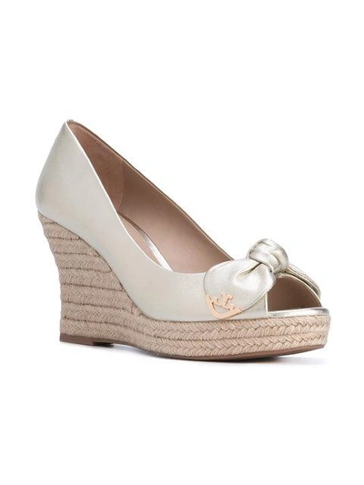 Tory Burch Dory Metallic Peep-toe Espadrille Wedges | ModeSens