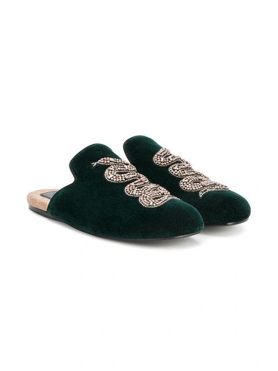 Shop Gucci Snake Embellished Evening Slippers In 3060