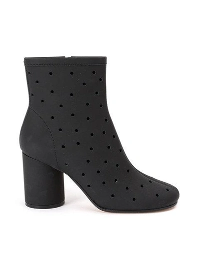 Maison Margiela Hole Punch Mid-heel Ankle Boots In Black